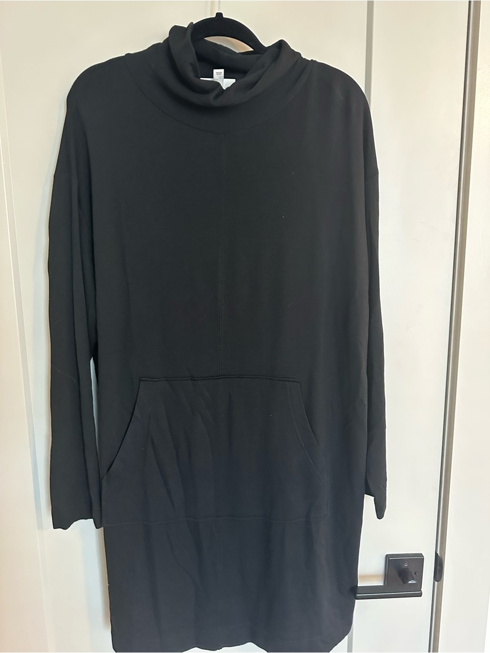 Black Turtleneck Sweater Dress with Front Pocket
